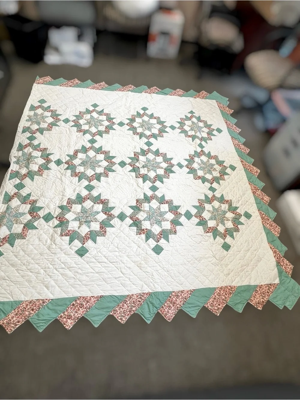 Handmade Vintage Eighth Point Star Patchwork Quilt Multicolor 85”x93” FLAW